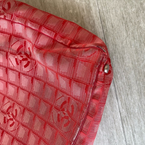 Authentic Chanel Red Canvas Travel Tote Bag - Picture 10 of 13